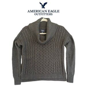 American Eagle Outfitters Womens XS Cable‎ Knit Cropped Charcoal Gray Cowl Neck